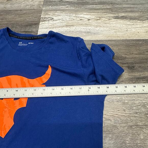 Under Armour Project Rock Brahma Bull Blue Orange Mens M Loose Graphic T-Shirt - Picture 6 of 9